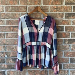 Plaid peplum top with bell sleeves 🍁🎄
